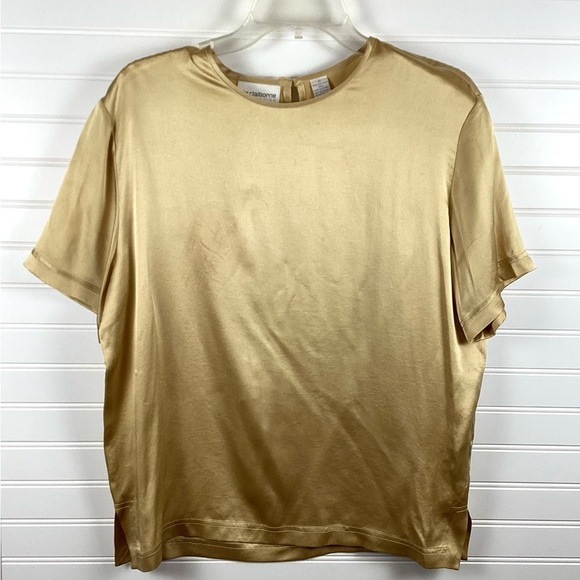 Liz Claiborne good 100% Silk Short Sleeve Top Size Large Size 12 - Picture 1 of 7